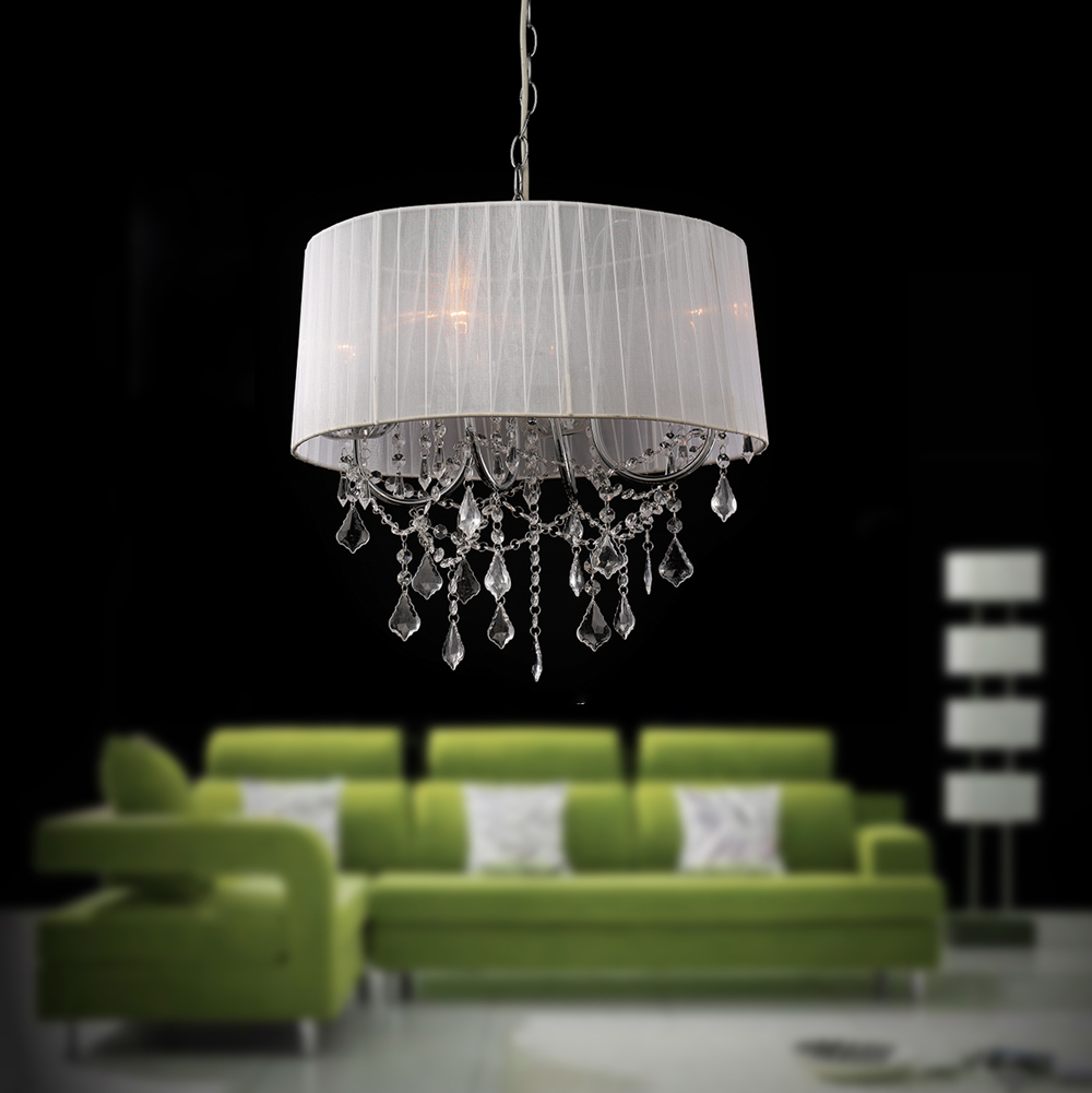 Modern 2 Tier Drum Fabric Shade Acrylic Pendant Hanging Light NS-120091-3W