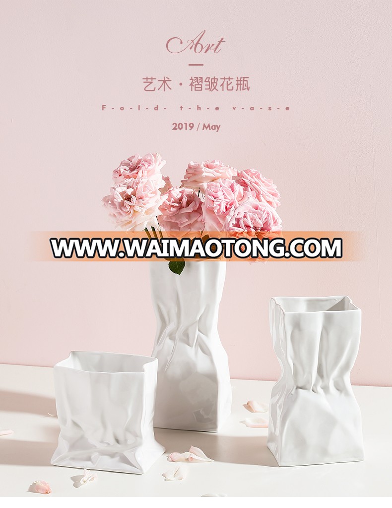 Simplism modern nordic style marble effect ceramic art and craft  home decor flower vase for wedding decoration