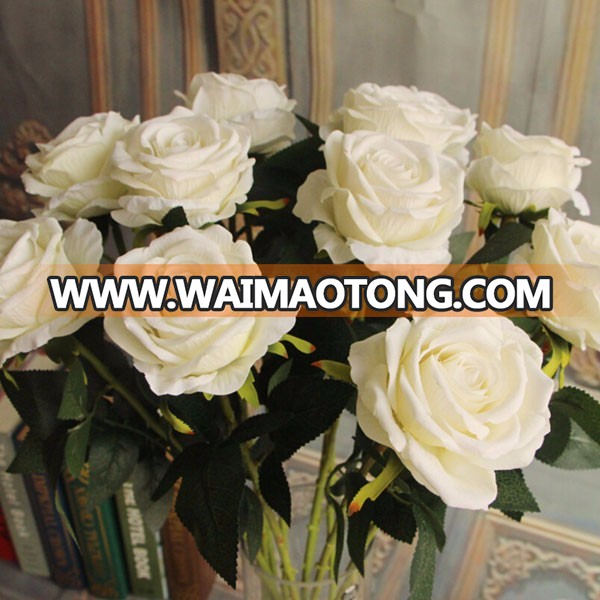 Single stem silk velvet artificial rose flower