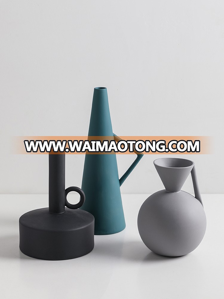 Modern handmade  vase large matt  vase ceramic flower vase for living room of creative Geometric vases sets