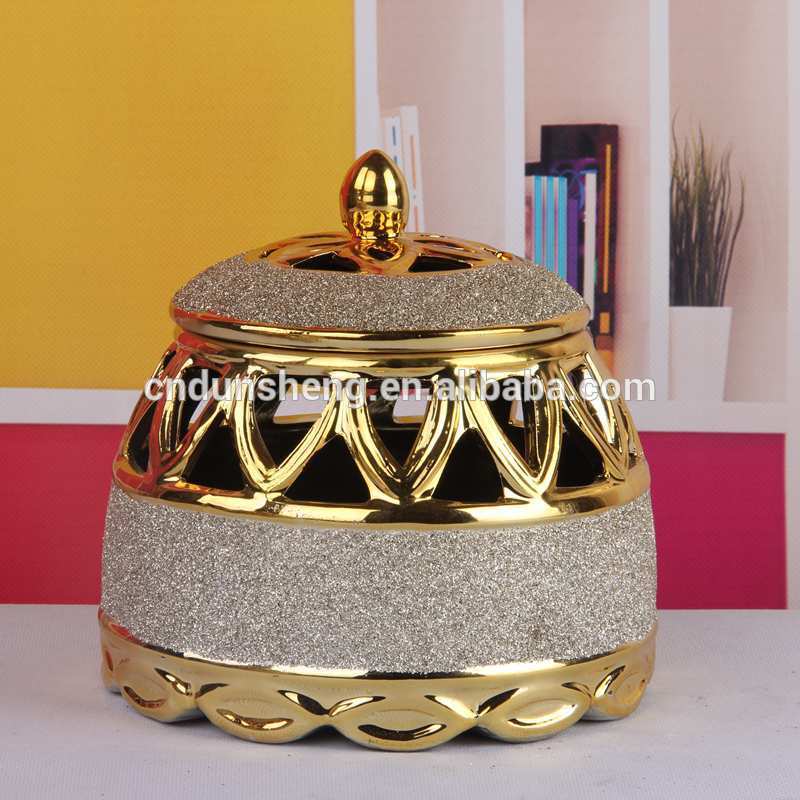 islamic ceramic golden frosted decorative storage jar for wedding decor