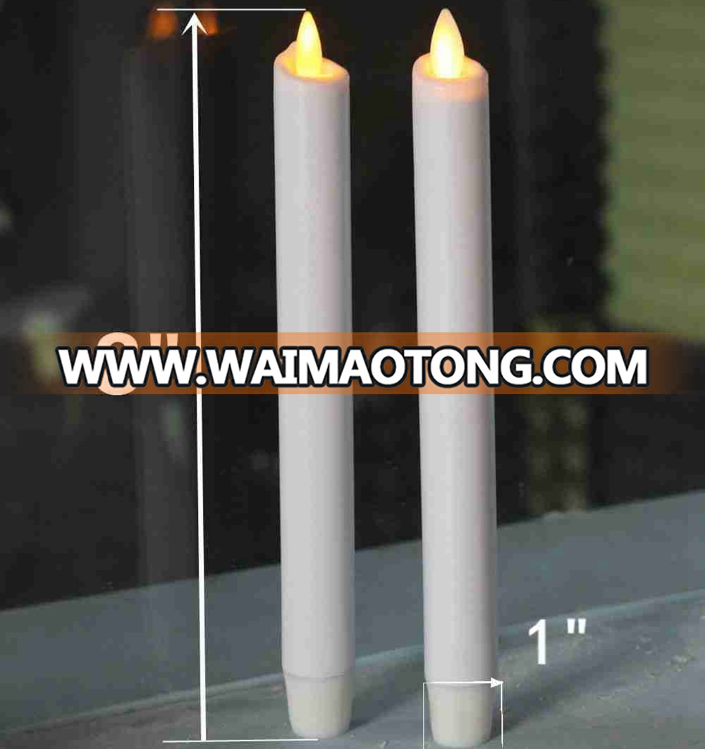 Real wax surface flameless  moving wick LED taper candles with timer and remote 2pcs/set Snow White