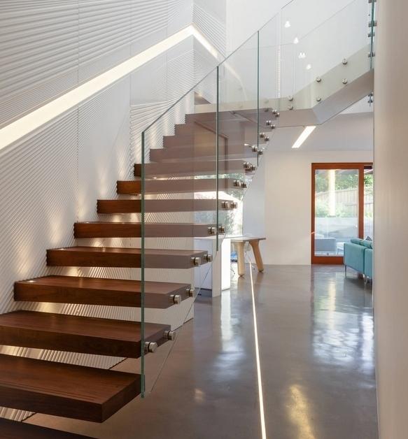 metal wood floating staircase design