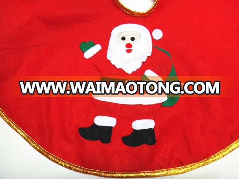 Latest design christmas decorations wholesale christmas tree skirt with gold line and santa