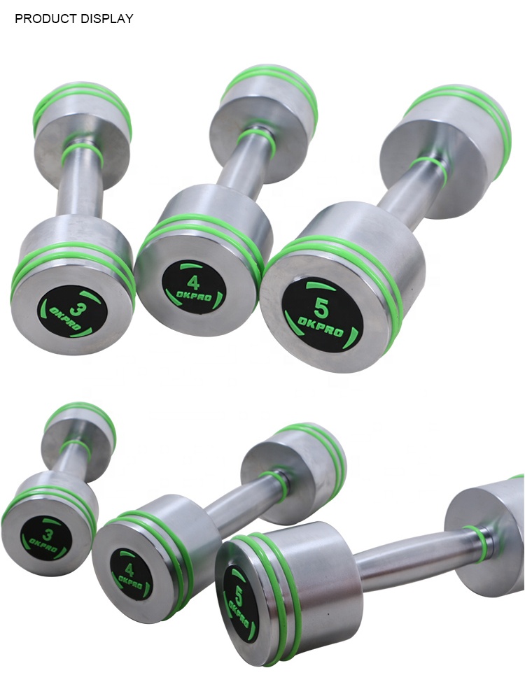 OKPRO Gym Fitness Round Stainless Steel High Chromed Dumbbell