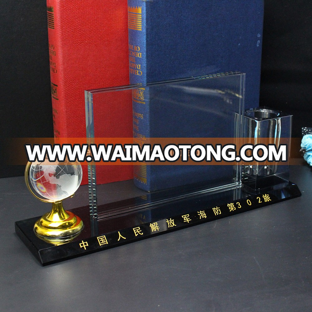 Custom Engraving  Office Desk  3 in one globe Stand Phone Frame and Pen Holder Corporation Souvenir