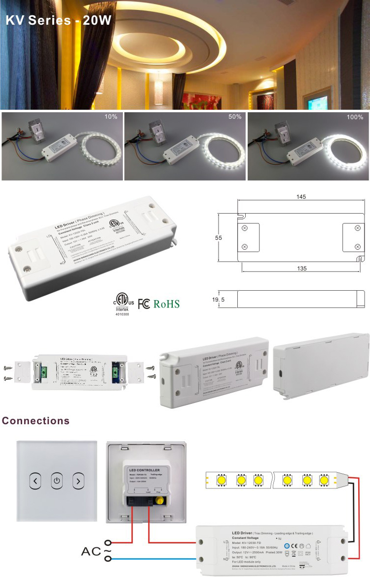 48V 0.42A 20W Constant Voltage IP 20 Design Triac Phase Cut Dimming LED Driver