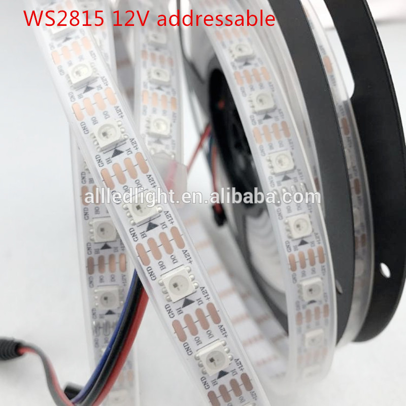 DC12V WS2815 pixel led strip light,Addressable Dual-signal Smart,30/60 pixels/leds/m Black/White PCB,IP30/IP65/IP67