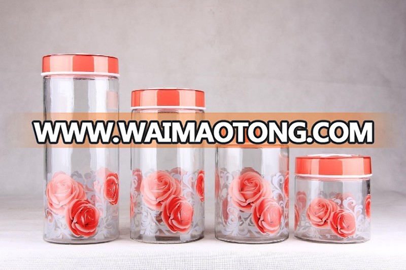 Round clear glass storage jar with s/s lid