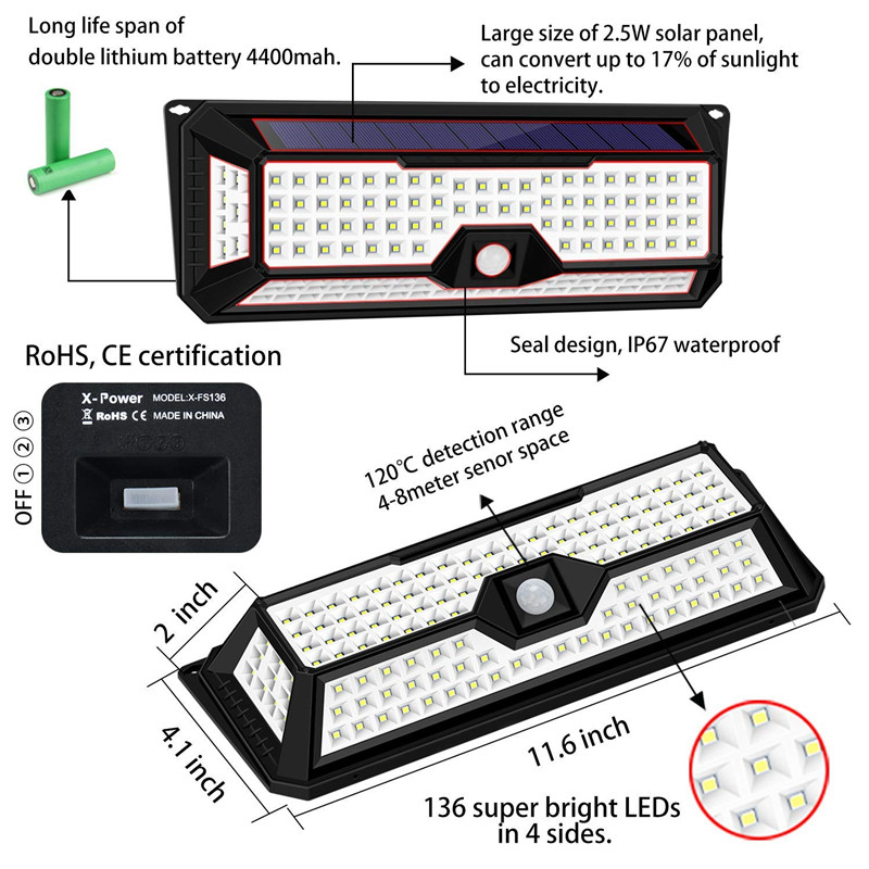 Landscape lights motion sensor 6000K Solar lights outdoor garden classic lamp for outdoor wall pillar