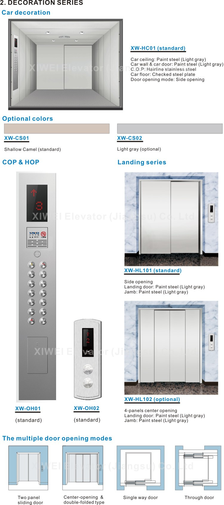 XIWEI 5000KG Big Volume Two Panel Stainless Door Side Open Car Elevator