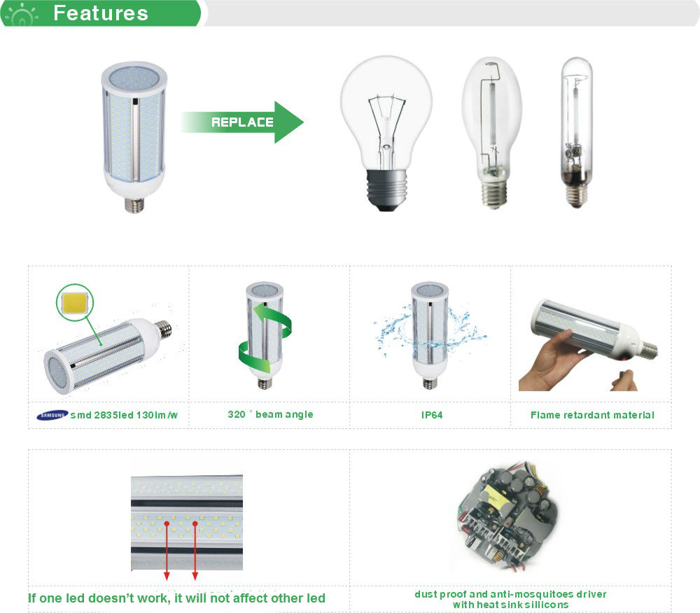 60w led corn cob light, e39 led corn bulb, waterproof led corn lamp