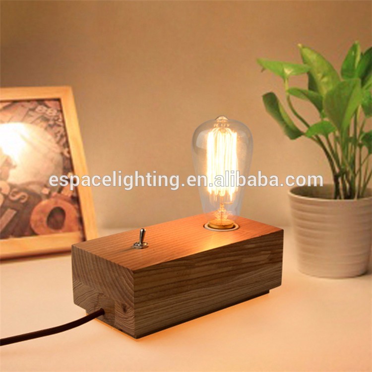 Modern taobao wood block switch table lamp with edison bulbs