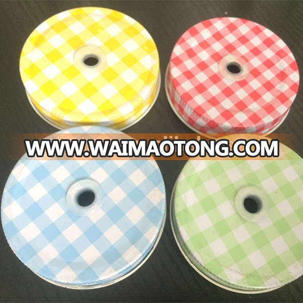 Metal lids for glass mason jar with straw hole colorful screw caps