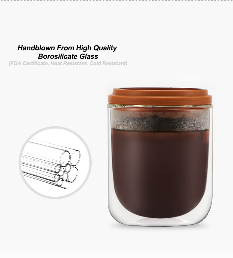 150ml 250ml Handmade Borosilicate Reusable Portable Travel Double Wall Glass Coffee Maker Tea Sets