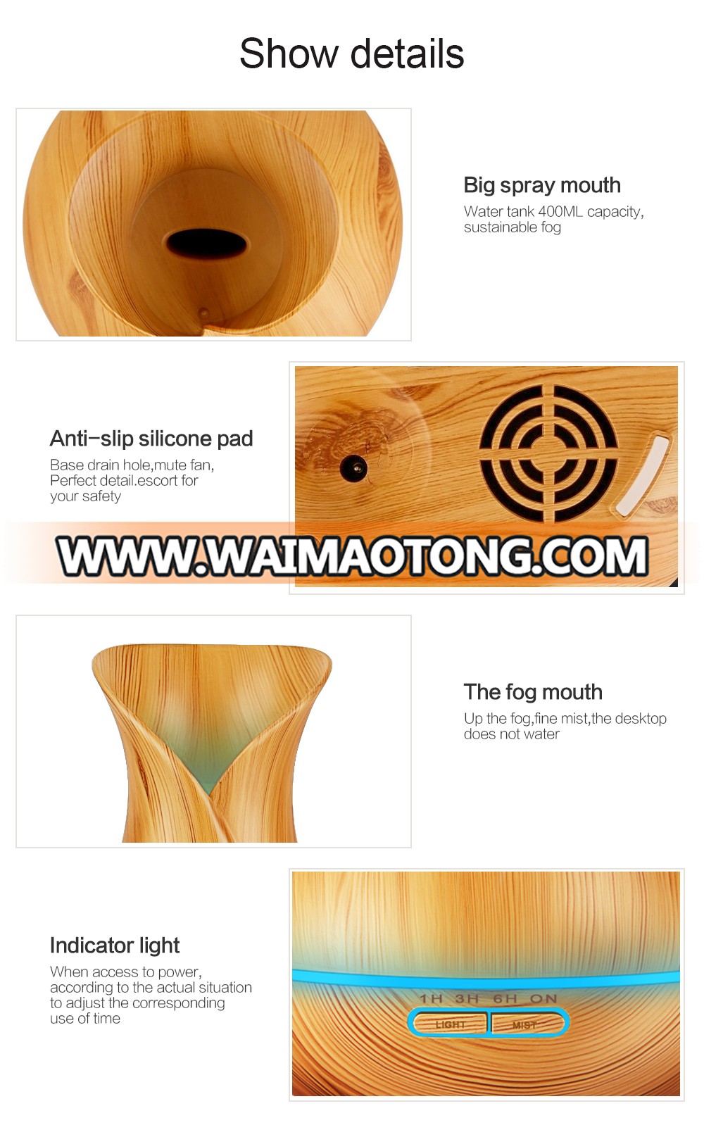 400ml Air Humidifier Essential Oil Diffuser Aroma Lamp Aromatherapy Electric Aroma Diffuser Mist Maker for Home-Wood