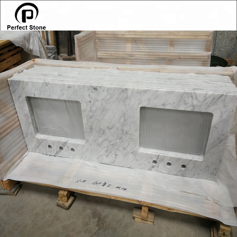 72"double sink bathroom vanity of marble vanity top