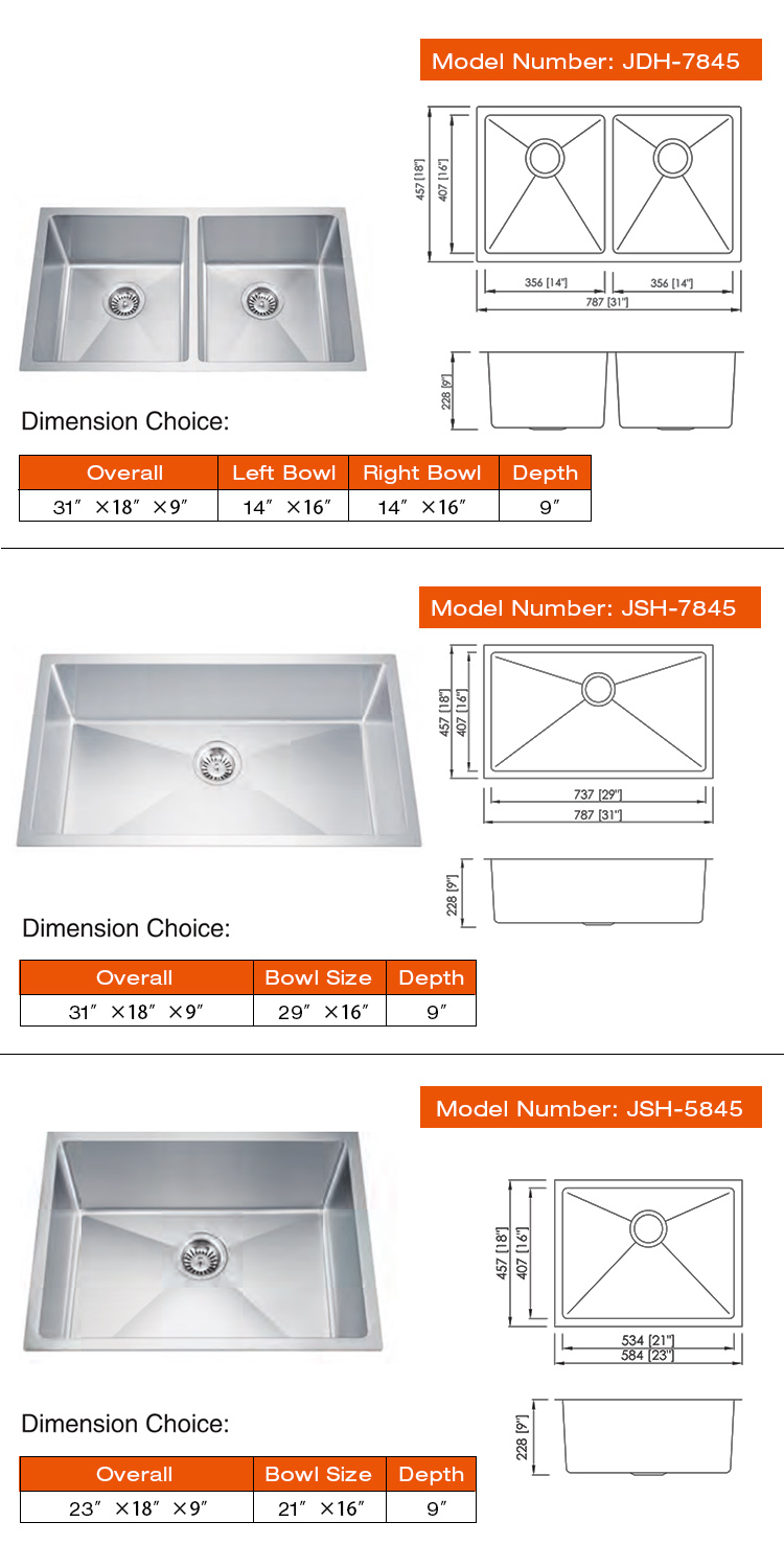 High Grade Modern Double Handmade Undermount Kitchen Sink JDH-7845