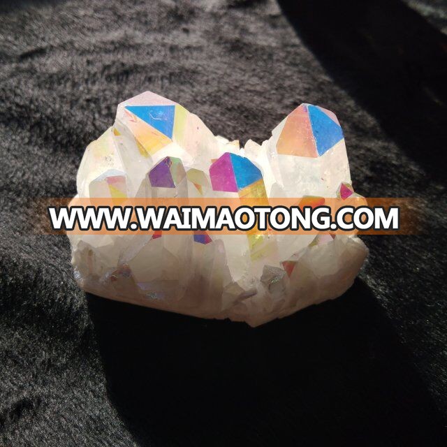 Natural Electroplate Colorful Aura Quartz Crystal Cluster White Quartz Cluster For Decoration