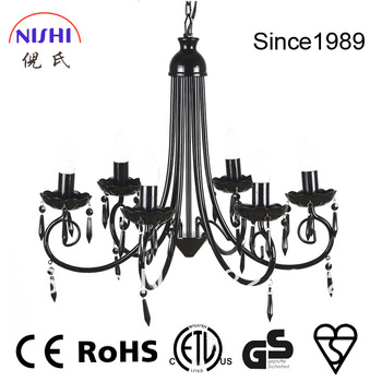 Living Room gloss black classical Iron Antique acrylic Chandeliers 6 Lights