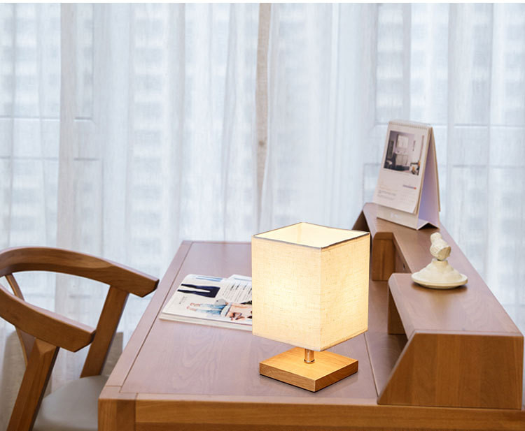 Modern Small Night Light Wooden Fabric Simple Desk Lamp For Bedroom