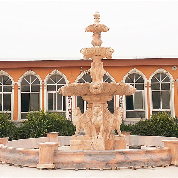 Garden decoration large outdoor travertine fountain with lions