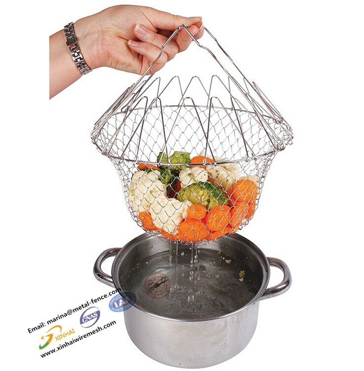 high quality stainless 304 foldable chef basket for kitchen