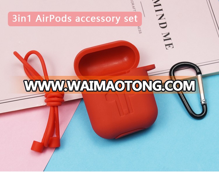 3 In 1 Silicone Case for Earpod Wireless Earphone Set for Airpod Headphones + Anti Lost Strap + Earphone Cover Hooks