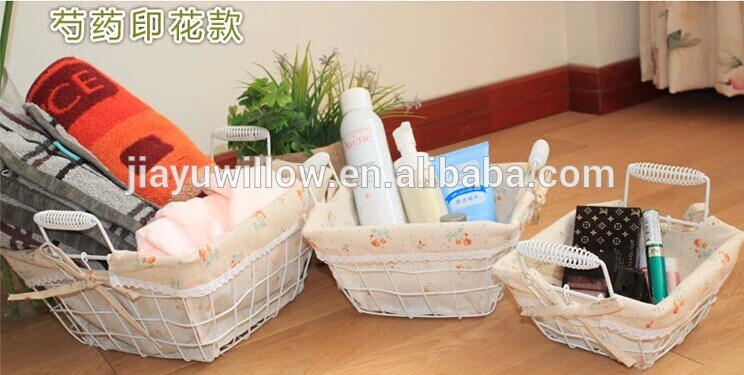 handmade bathroom wire basket wire storage basket with fabric liner wholesale