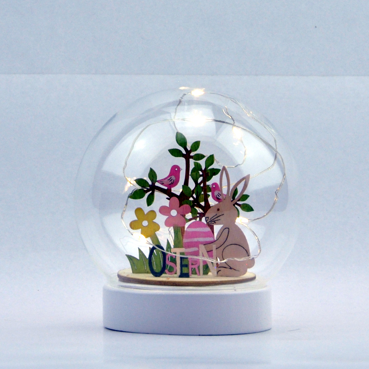 4" DIY glass globe with wooden rabbit figure and tree inside for children hand painting