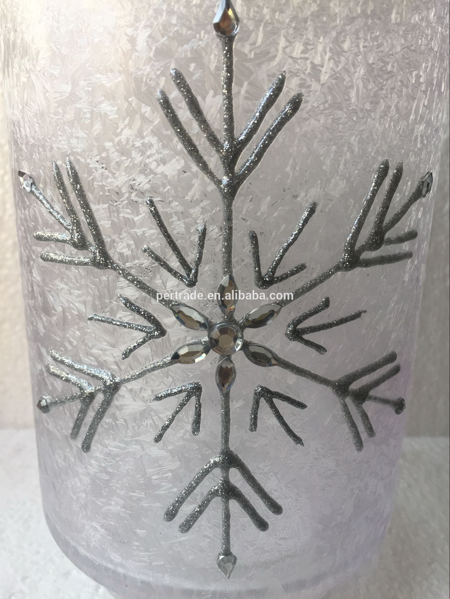 Hand Painted Christmas Snow  Flaks Glass Candle Holder