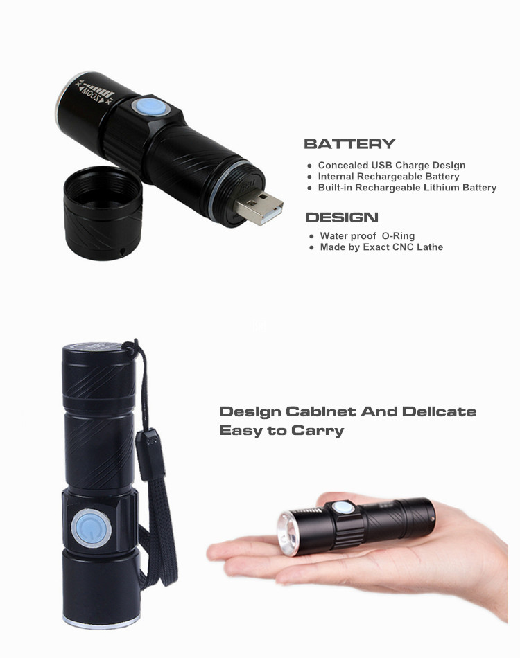 Hot Sale Powerful LED Zoom Rechargeable Linternas LED Flashlight USB