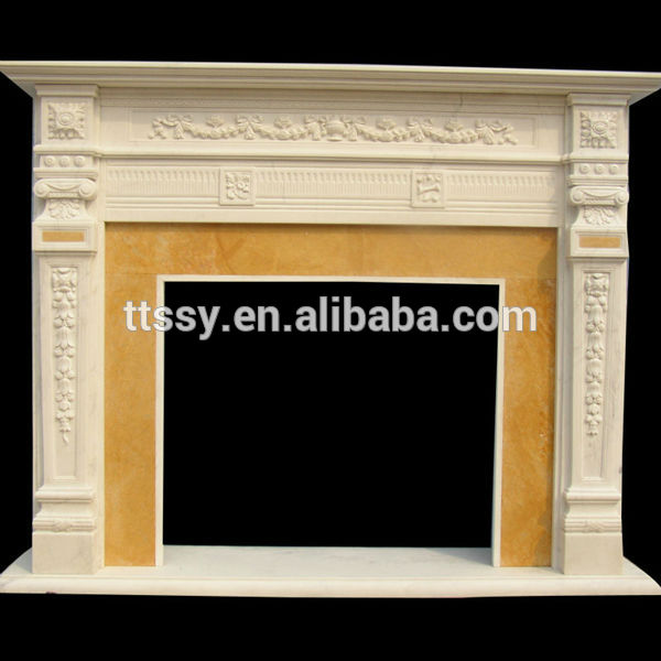 Hand carved beige marble fireplace mantel