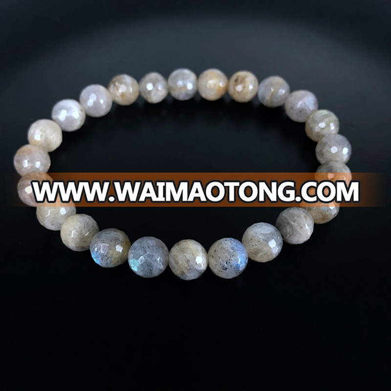 Top quality 128 faceted natural labradorite 8mm round bead stone bracelet