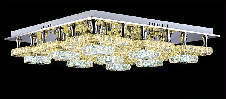 Square modern luxury LED crystal ceiling lamp