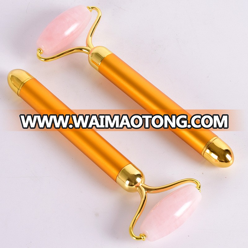 Pink Rose Quartz Facial Massage Jade Roller with metal handle