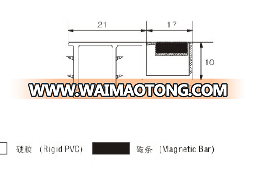 PVC magnetic shower door seal strip for 180 degree malposition glass doors