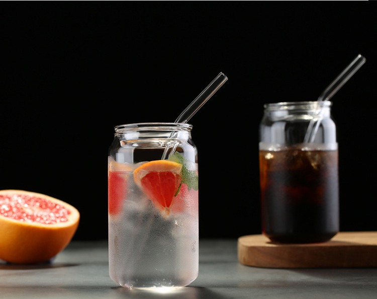 400ml Reusable Heat Resistant Borosilicate Glass Tumbler With Straw Glass Ice Coffee Tea Cup With Lid and Straw