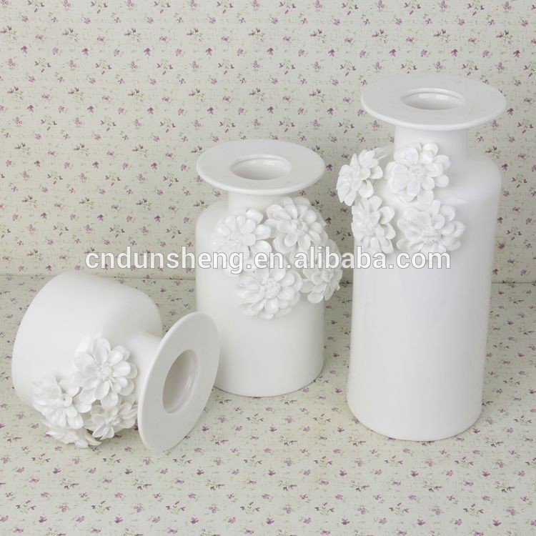 European Modern Home Decorative White Glaze Flower Ceramic Vase, Set of 3