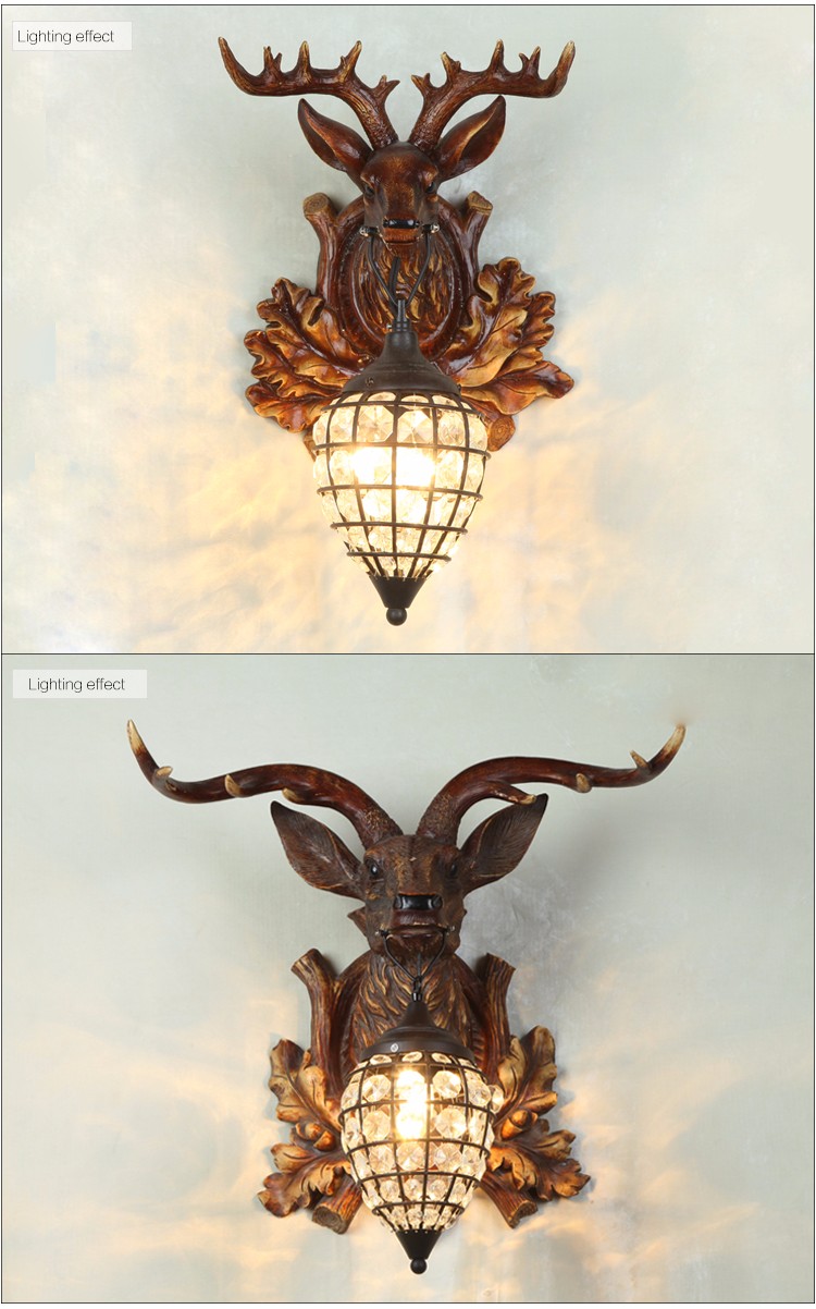 Best price newest design elk deer head led crystal glass wall lamps