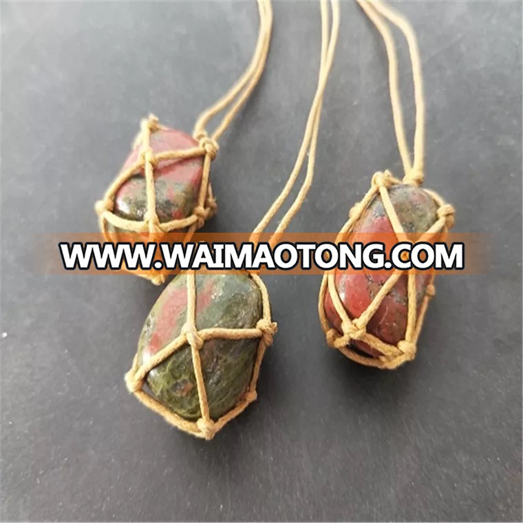 Hot sell handmade cord knot pendant unakite stone pendant