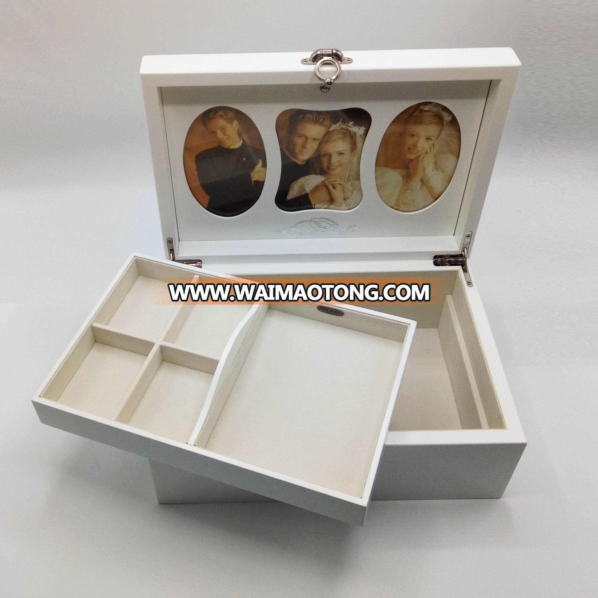 Hot and simple fashion can put photo white wooden jewelry box