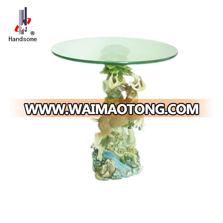 Resin Elk Statue Glass Decorative Coffee Table