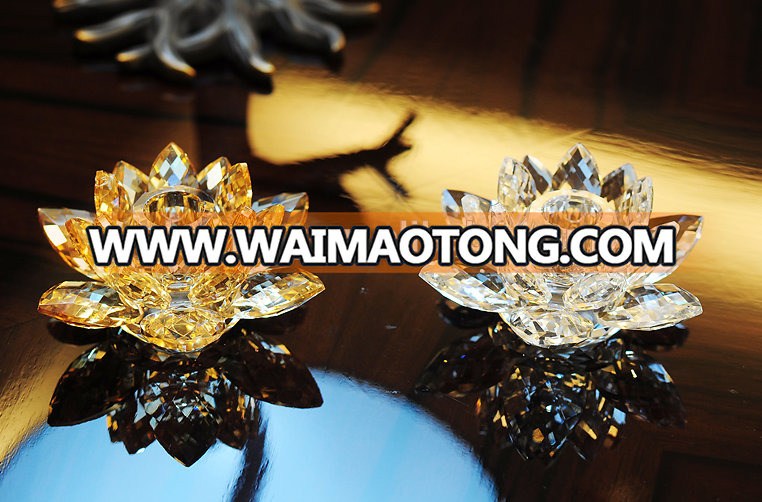 2017 hot elegent lotus flower crystal candle holder for wedding home decoration