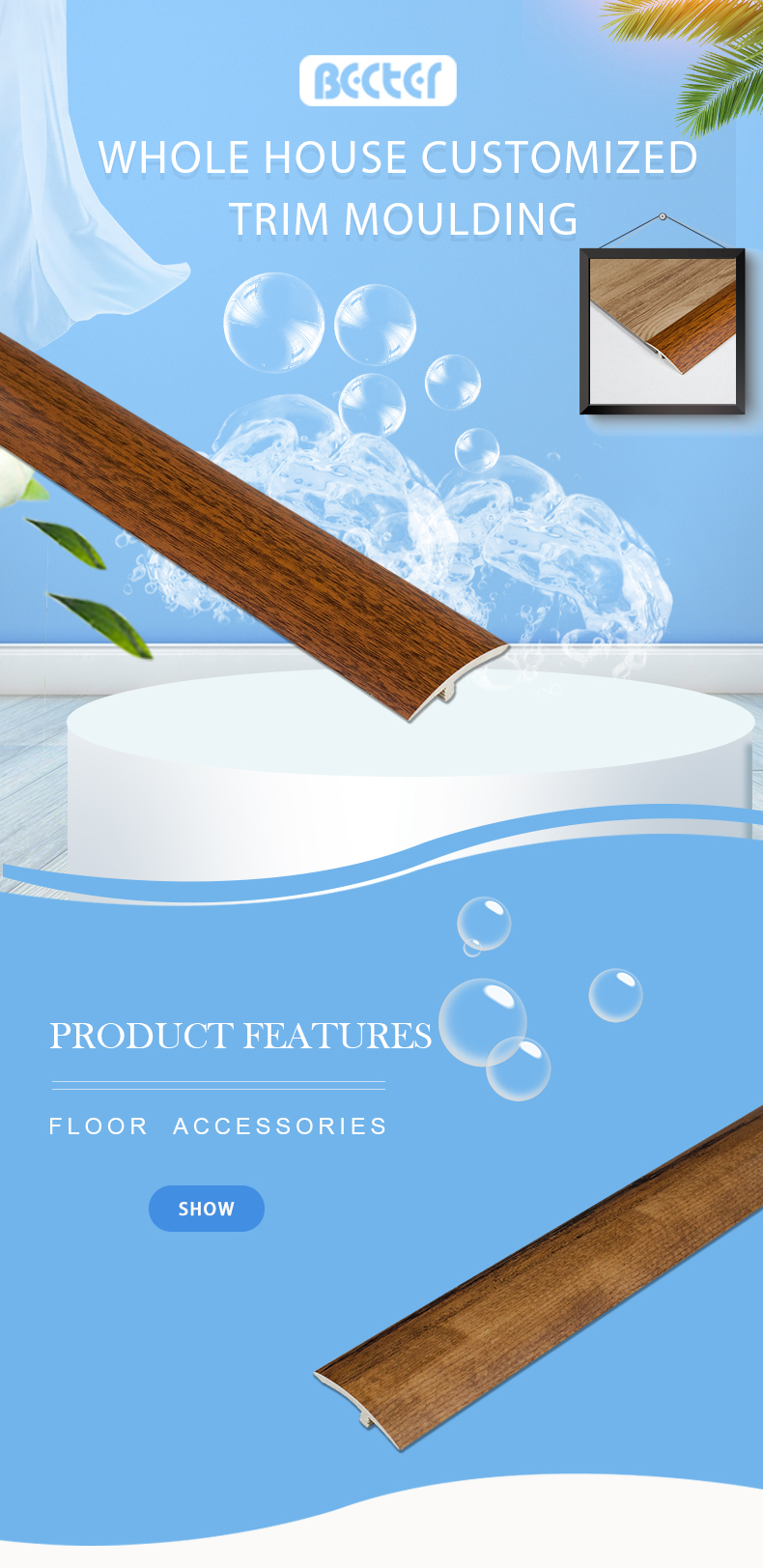 Apple Wood Flexible Floor Transition Pvc Flooring Reducer Profile