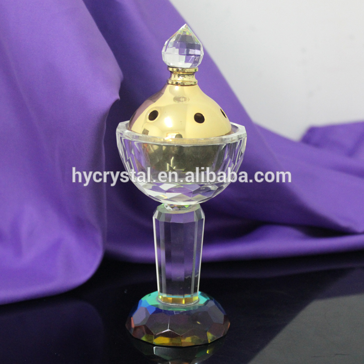 2018 hot sales Crystal Glass Incense Burner With Metal Pot Censer