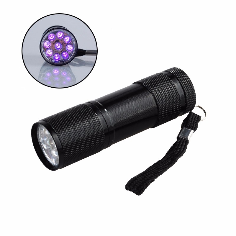 High Quality UV Blacklight Aluminum Alloy 3*AAA Battery Best UV Flashlight 9 Led UV Torch Light