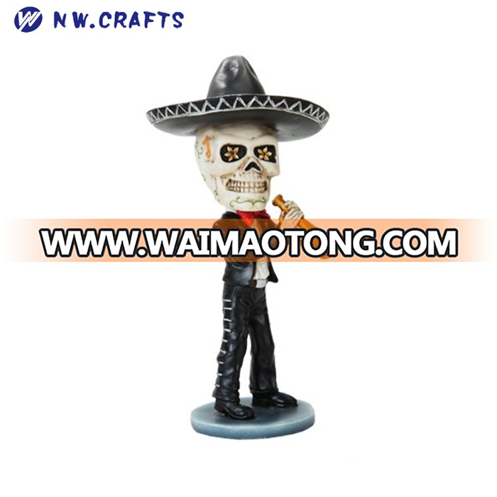 Wholesale Polyresin Skeleton Mariachi Guitarron/Trumpet/Violin Player Bobblehead Toy