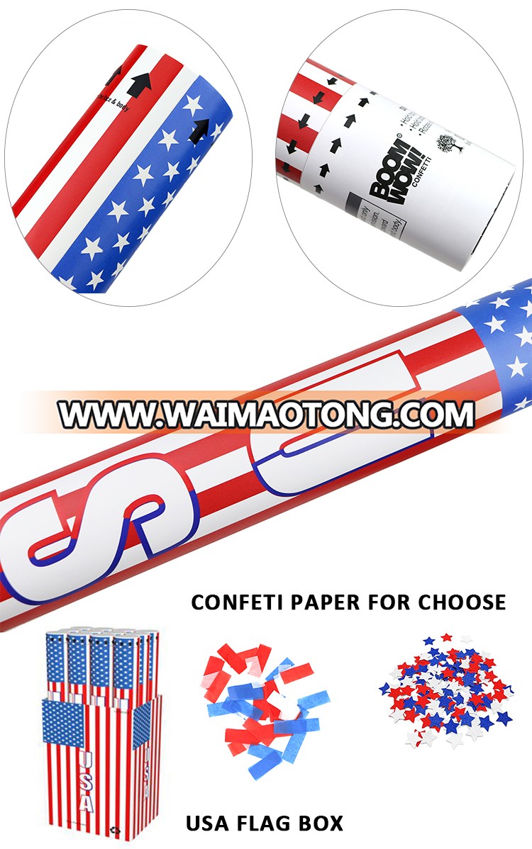 Boomwow High quality Party supplies USA Flag Confetti Popper Nonfireworks Confetti Cannon For 4th July Celebration