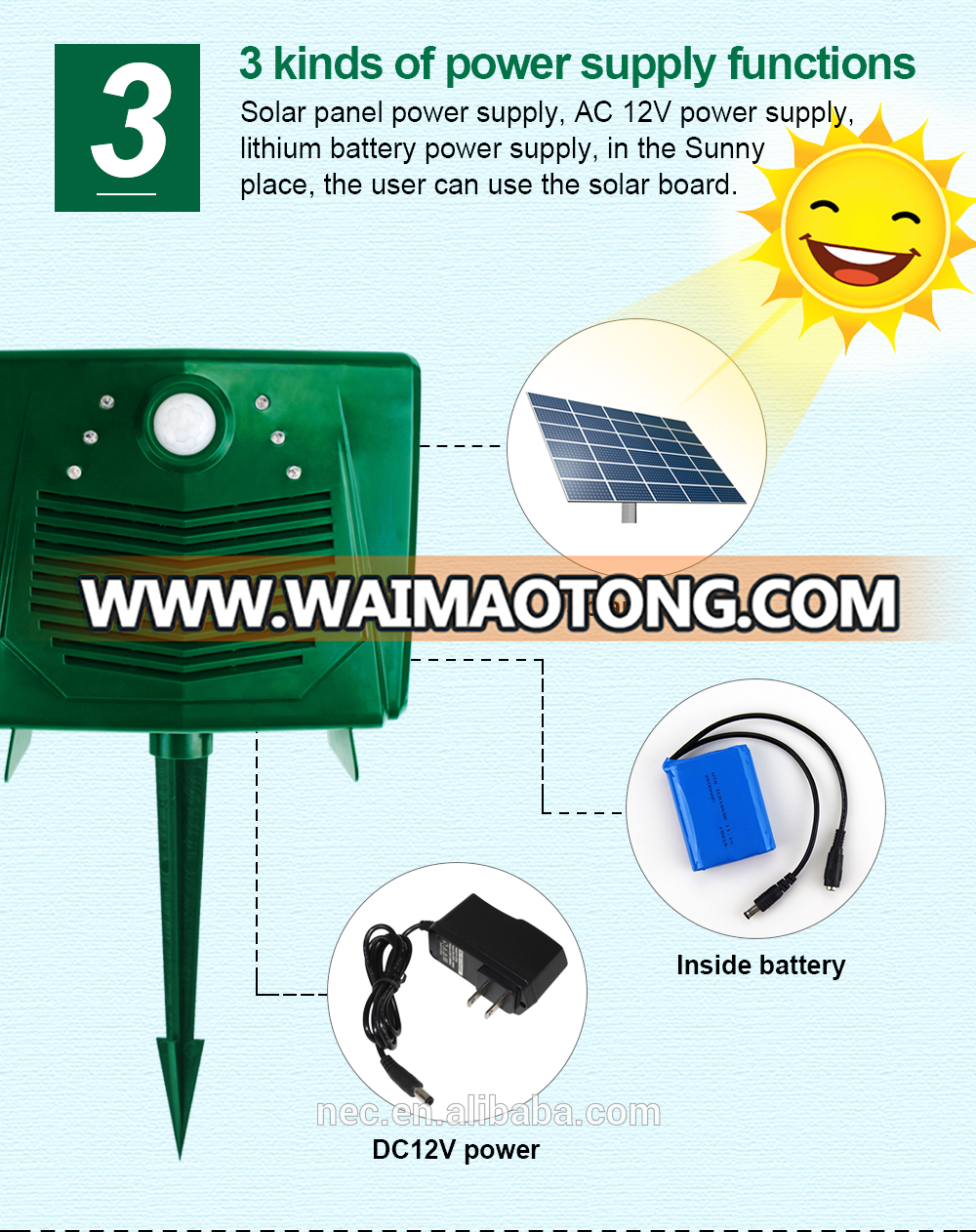 Solar ultrasonic monkey bird repeller wild pig repellent for Garden